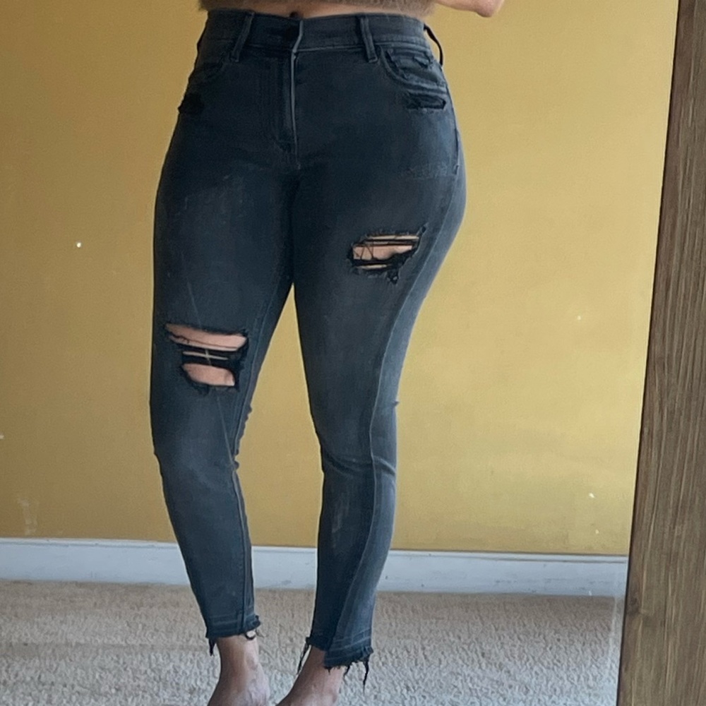 Express Charcoal Distressed Skinny Jeans